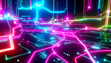 Abstract dynamic movement and superposition of translucent electronic threads on a dark background, complexity of the electrical activity of signal, data flow, blockchain