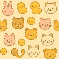 Fototapeta premium Kawaii Pastel Animal Face Seamless Pattern for Baby Nursery Decoration