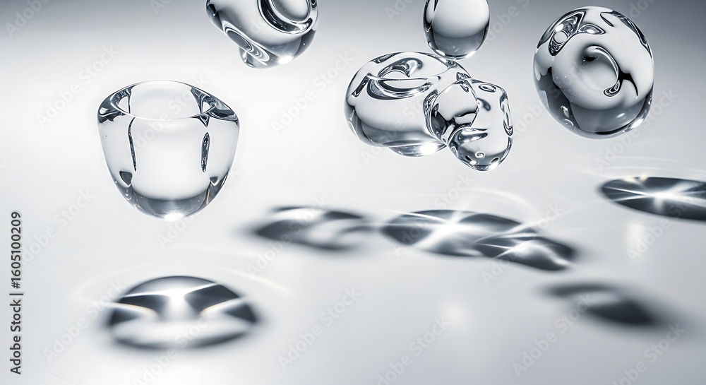Aufkleber close up of water droplets suspended above a surface with their distorted shadows visible below them