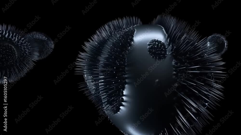 Poster abstract structural sphere with spikes: an enigmatic abstract composition showcases a series of sphe