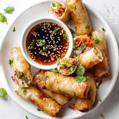 Crispy Vegetable Spring Rolls with Dipping Sauce
