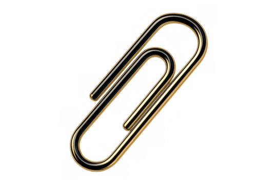 Golden paperclip gleaming against transparent backdrop, representing professional connectivity and precise document management