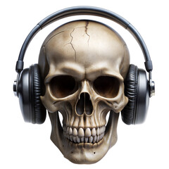 human skull with headphones and microphone