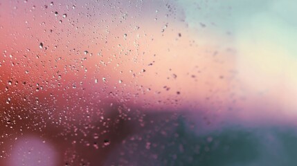 Rain drops on window at sunset