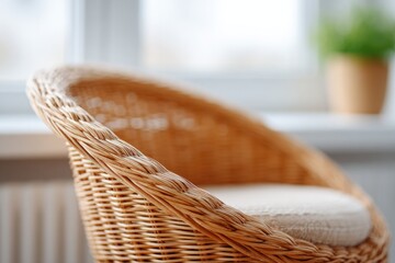 Fototapeta premium minimalistic composition featuring wicker chair with ample copy space