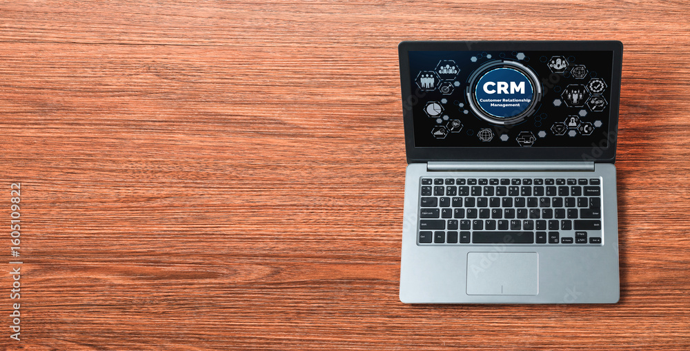 Poster customer relationship management system on modish computer for crm business and enterprise
