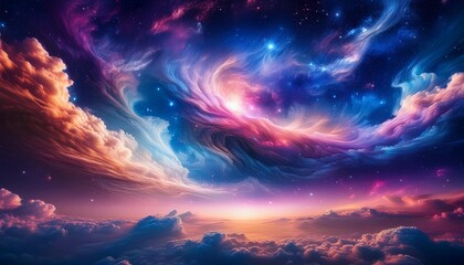 dreamy swirling clouds in vibrant colors blending with a starry night sky background cosmic abstract cosmic