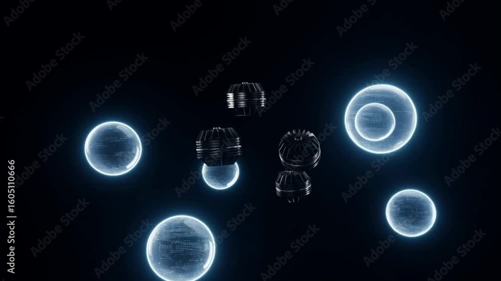 Aufkleber abstract geometric cluster: intricate pattern of glowing, spherical shapes, illuminated against a de