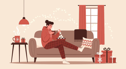 Cozy Winter Evening With Hot Chocolate And Marshmallows At Home