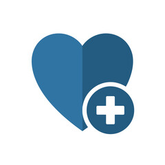 Obraz premium Blue heart icon with a plus sign in a circle symbolizing health care and adding favorites