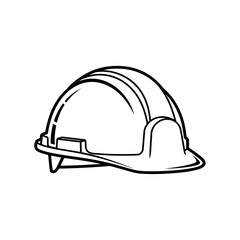 Black and white line drawing of a construction hard hat symbolizing safety and labor