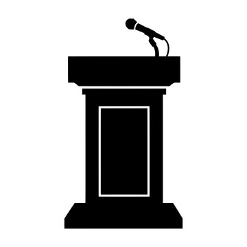 recommend clip art: A black silhouette of a podium with a microphone representing public speaking and debate