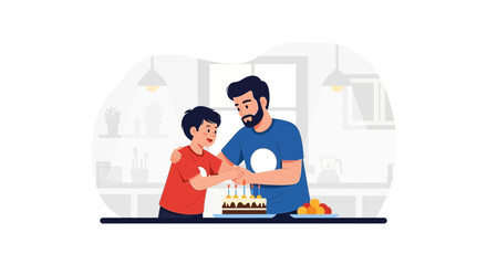 Celebrating Special Occasion Son's Birthday Party Moment With Father Together