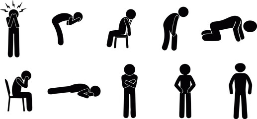 Obraz premium Depressed Stick Figures Showcasing Mental Health Issues, Stress, and Anxiety in Life