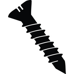 Obraz premium Black Silhouette Wood Screw Icon, Construction Fastener, Hardware, DIY
