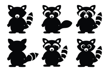 Collection of black dog silhouettes in various poses showcasing different breeds and activities