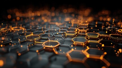 Abstract hexagonal grid with glowing particles