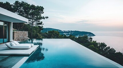 Fototapeta premium Luxurious infinity pool overlooking the sea.