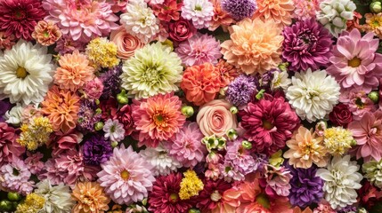 Stunning Vibrant Chrysanthemum Floral Wall Background with Multicolor Blooms for Elegant Wedding Decoration