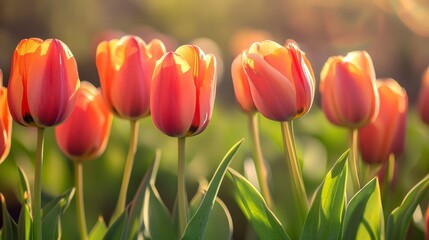 Vibrant Display of Colorful Tulips in a Lush Spring Garden Setting