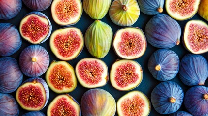 Vibrant Colorful Pattern of Fresh Figs and Other Juicy Fruits on Natural Background