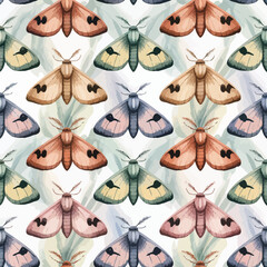 Fototapeta premium Watercolor moths pattern illustration insect insects