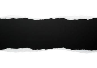 Torn black paper with a ripped horizontal gap revealing the center. Isolated on transparent background, png