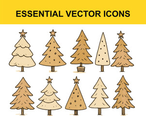 Ten hand drawn cartoon christmas trees in brown tones