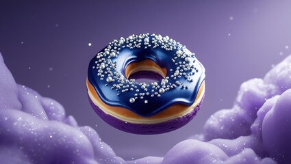 Gourmet Fantasy Donut: A Beautifully Crafted Pastry with Cosmic Blue Frosting and Edible Decorations