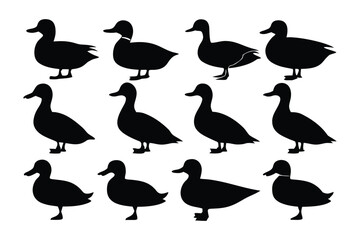 Collection of silhouetted goats in various poses and stances on a white background