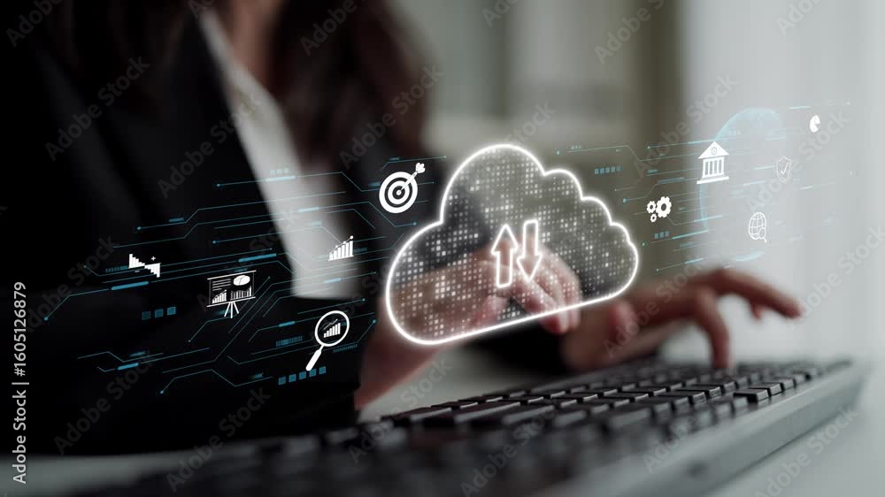 Poster cloud computing, cloud strategy, and cloud technology transforming digital infrastructure with scala