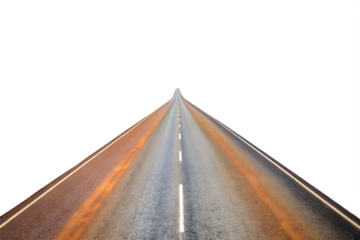 An empty asphalt road stretching forward into the distance, isolated on a transparent background