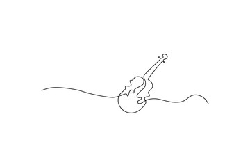 Line art violin on white background Single, continuous line drawing of a bowed string instrument Music