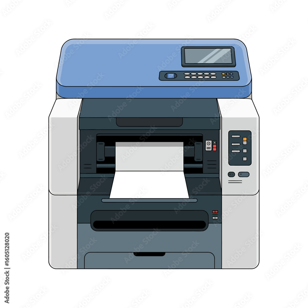 Fototapete detailed illustration of an office printer machine with a blank sheet ready to print a modern printe