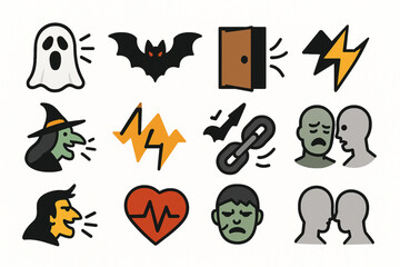 Set of Halloween Scary Sound Icons in Flat Vector Style
