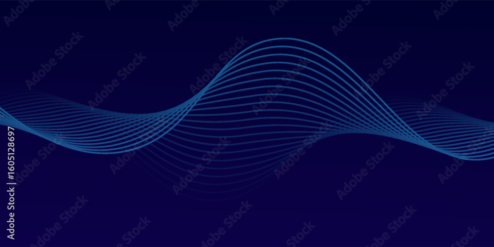 Poster abstract glowing wave lines on dark blue background. dynamic wave pattern. modern flowing wavy lines
