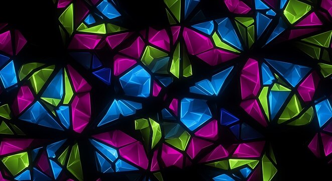 Colorful stained glass pattern on a dark background.