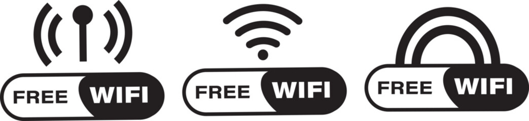 Set of free WiFi and zone icons, Network wifi business, Wireless connection design. Vector illustration on white symbol.
