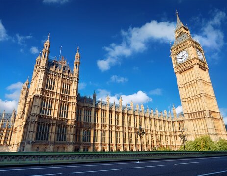 palace of westminster and big ben tower isolater on blue sky - Powered by Adobe