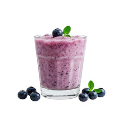 Glass of blueberry kefir smoothie isolated on transparent background  