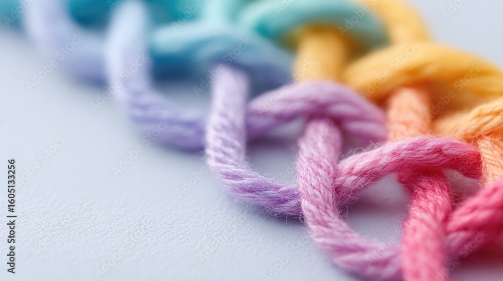 Poster minimalistic arrangement of colored threads intertwined on plain white background