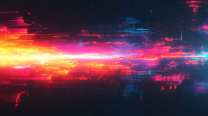 Digital glitch lines flickering subtly across vibrant neon light streaks in futuristic abstract background with dynamic energy and motion