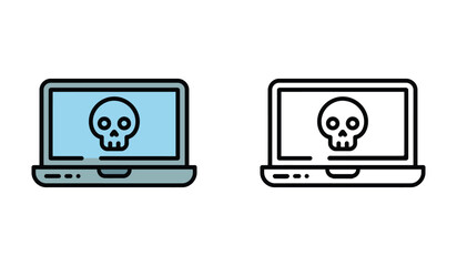 Fototapeta premium Laptop with Skull Icon Indicating Computer Virus Threat and Cybersecurity Risk Awareness