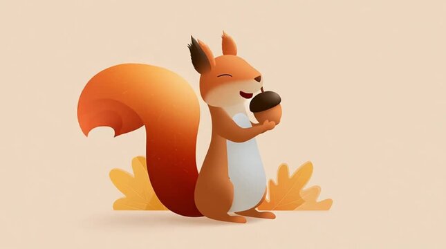 Fall clipart  Cute fall squirrel holding nut with scattered autumn leaves around