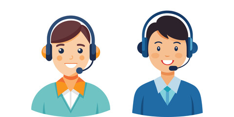 Smiling Customer Support Agent Wearing Headset Vector Illustration – Friendly Tech Support Representative in Call Center, White Background, Clean Modern Style for Business Services
