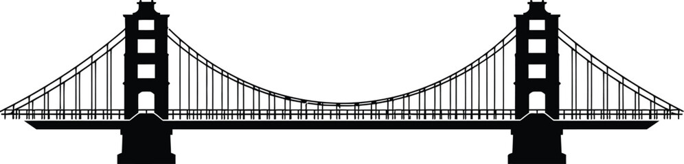 Solid Black Silhouette of Puli Bridge black and white with white background