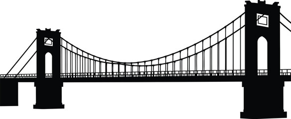 Fototapeta premium Solid Black Silhouette of Puli Bridge black and white with white background