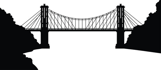 Solid Black Silhouette of Puli Bridge black and white with white background