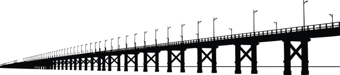Silhouette of The Pamban Bridge black and white with white background