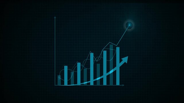 Business growth concept in allusive graph chart showing marketing sales profit increasing to future target . Excellent financial status of corporate business rise up . Finance and money 3D rendering 